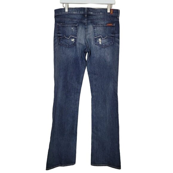 7 For All Mankind Sz 30 Distressed Bootcut Jeans Low Mid Rise Dark Wash Casual - Picture 1 of 5